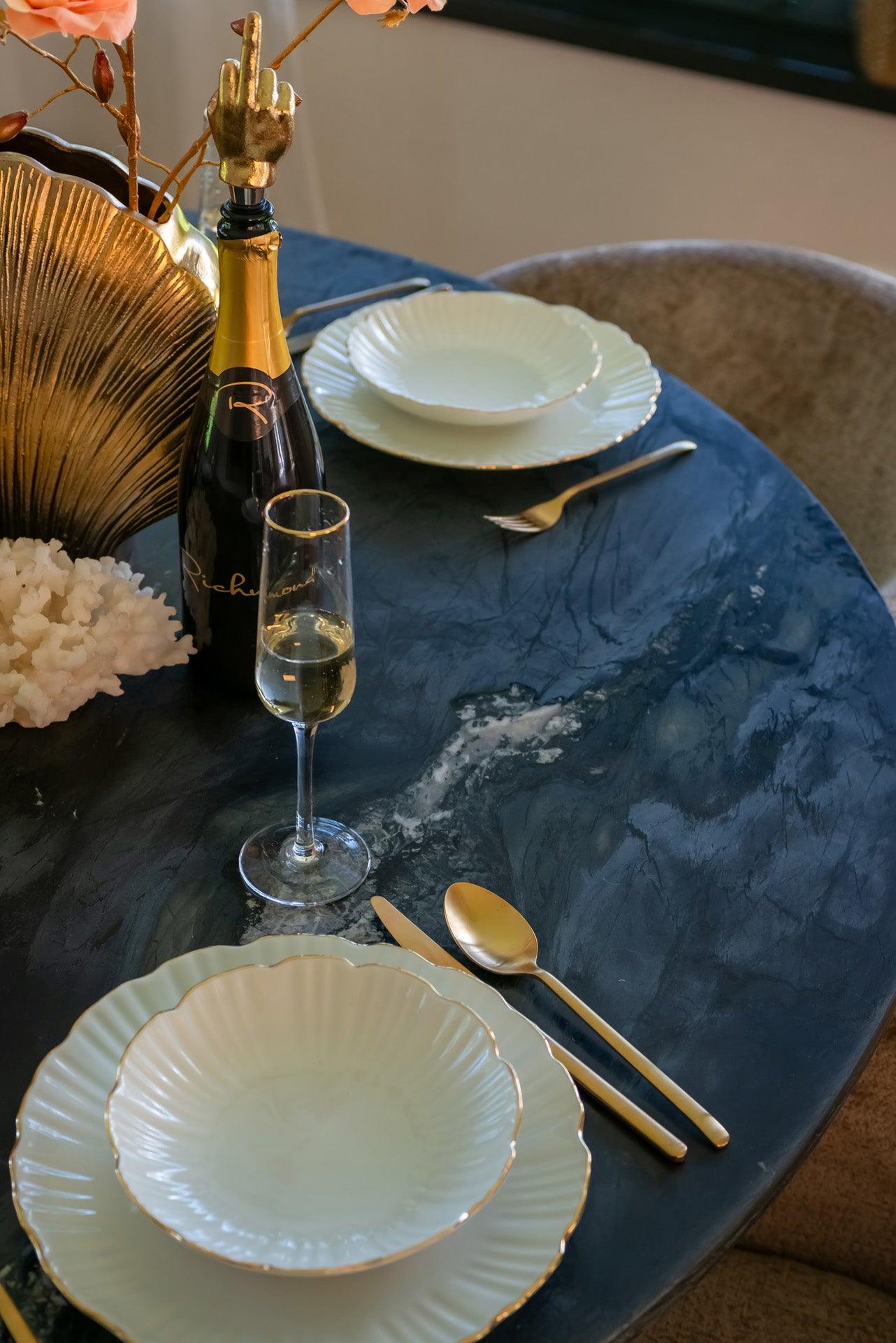 Collada Gold Brass Circular Dining Table with Black Marble Top by Richmond Interiors - Maison Rêves UK