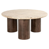 Douglas Travertine Circular Coffee Table with Mango Wood Base by Richmond Interiors - Maison Rêves UK