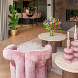 Douglas Travertine Circular Coffee Table with Mango Wood Base by Richmond Interiors - Maison Rêves UK