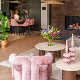 Douglas Travertine Circular Coffee Table with Mango Wood Base by Richmond Interiors - Maison Rêves UK