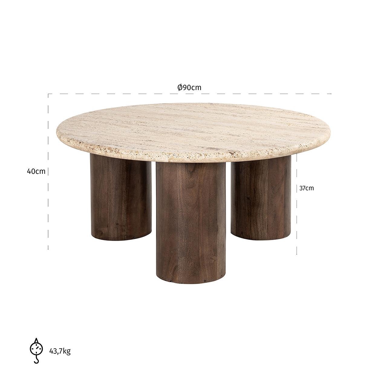 Douglas Travertine Circular Coffee Table with Mango Wood Base by Richmond Interiors - Maison Rêves UK
