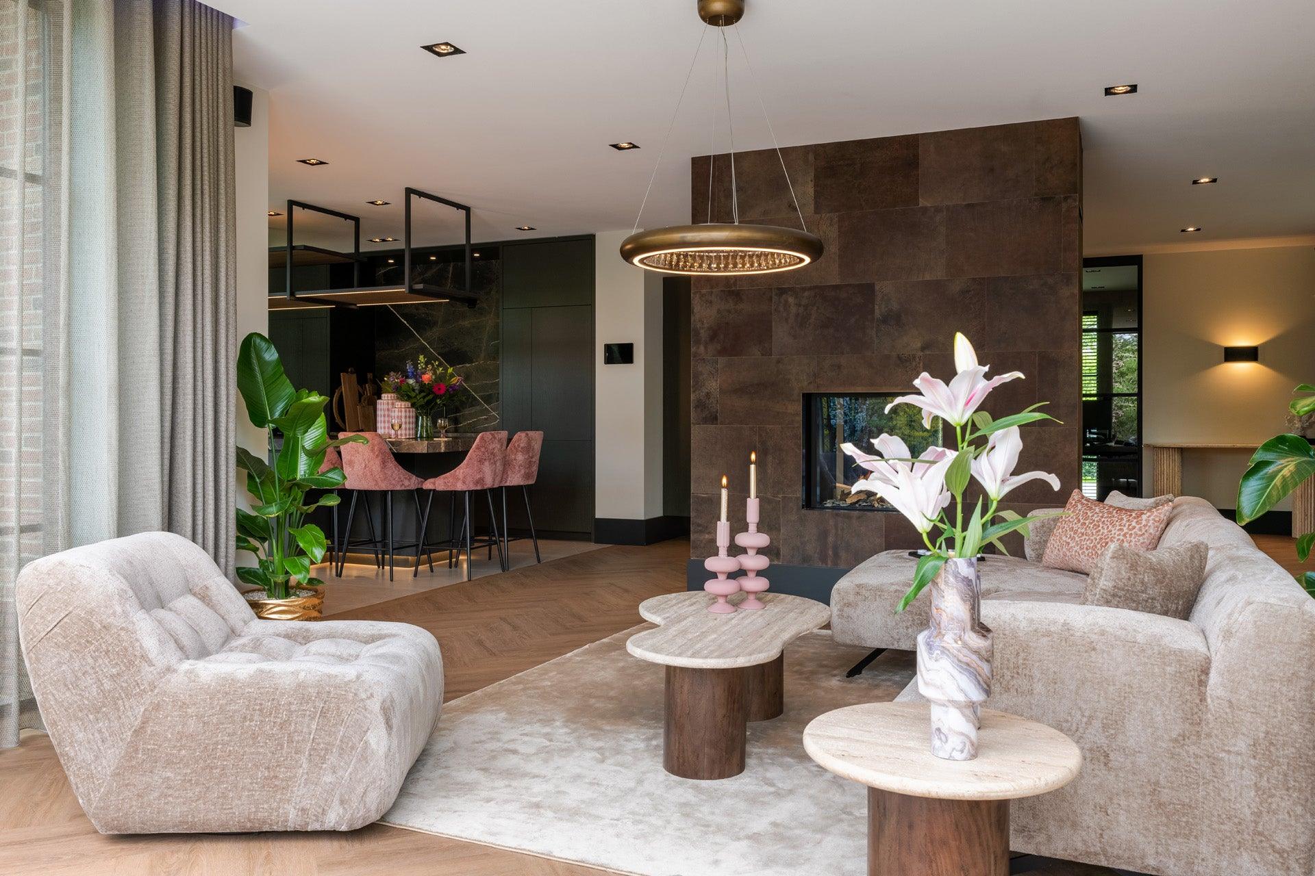 Douglas Travertine Top Coffee Table with Mango Wood Base by Richmond Interiors - Maison Rêves UK