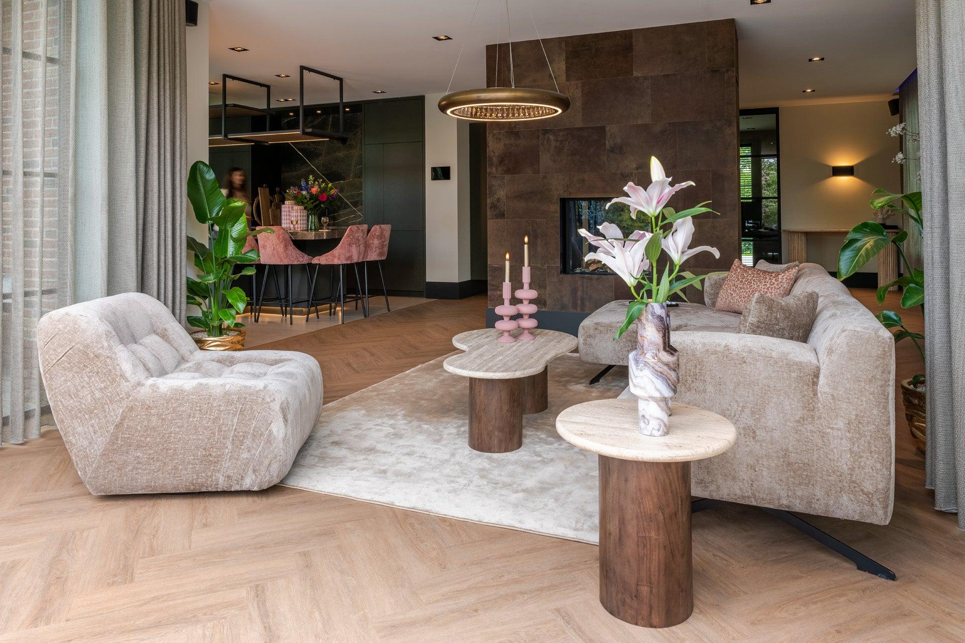 Douglas Travertine Top Coffee Table with Mango Wood Base by Richmond Interiors - Maison Rêves UK