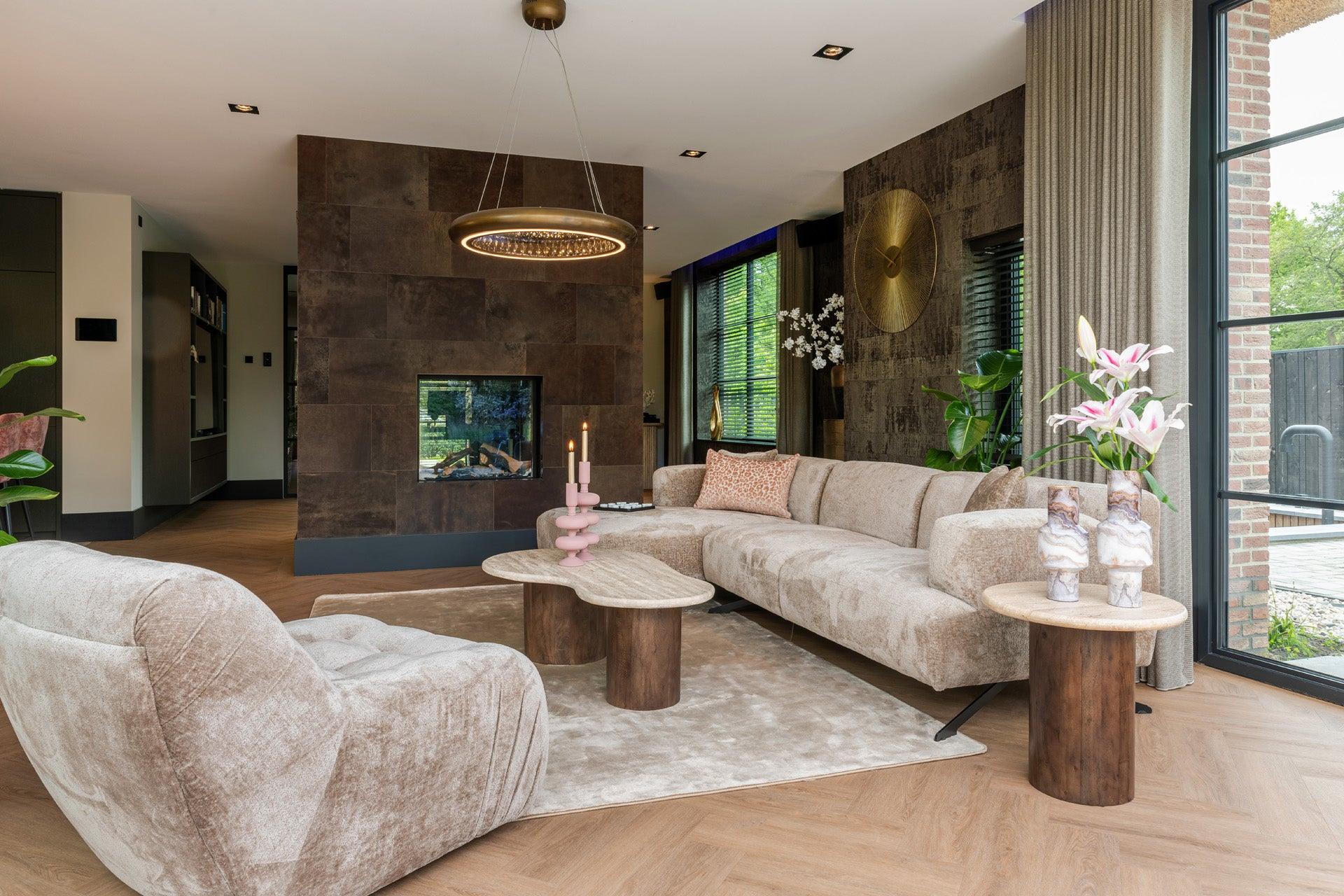 Douglas Travertine Top Coffee Table with Mango Wood Base by Richmond Interiors - Maison Rêves UK