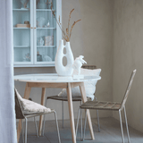 Ellie White Wash Oak Wood Circular Dining Table with White Marble Top - Maison Rêves UK