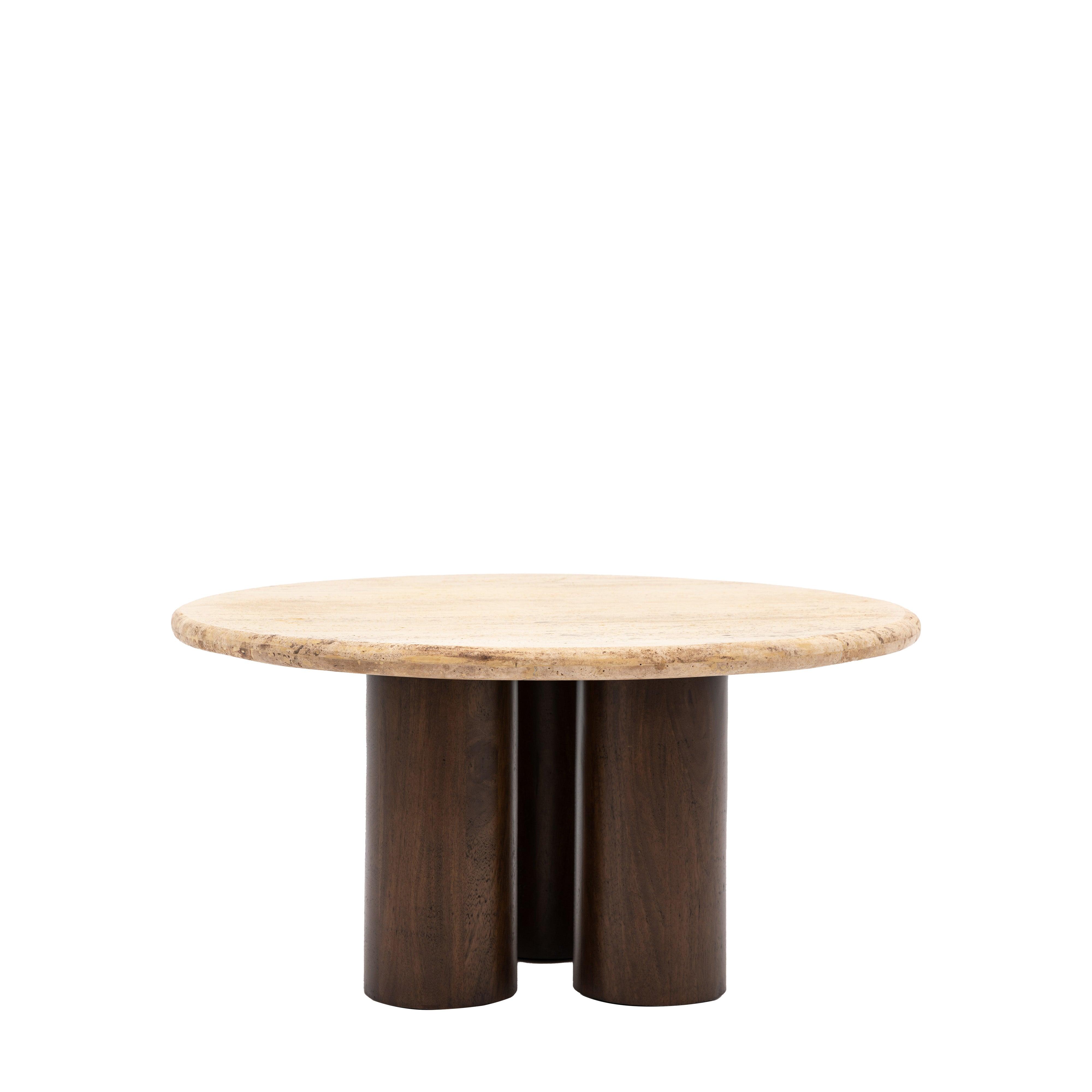 Fontana Mango Wood Coffee Table with Travertine Top - Maison Rêves UK