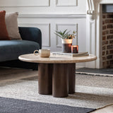 Fontana Mango Wood Coffee Table with Travertine Top - Maison Rêves UK