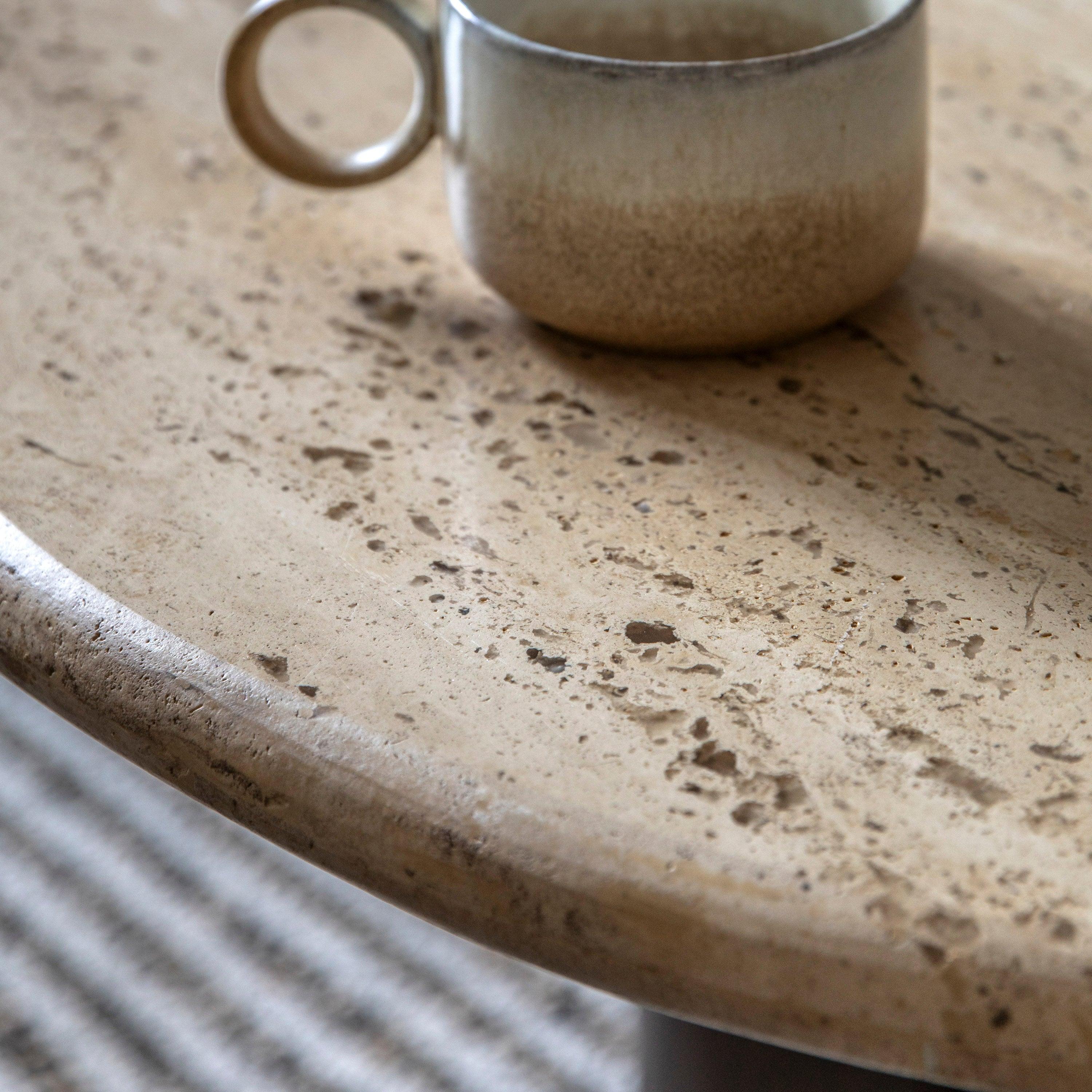 Fontana Mango Wood Coffee Table with Travertine Top - Maison Rêves UK