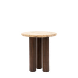 Fontana Mango Wood Side Table with Travertine Top - Maison Rêves UK
