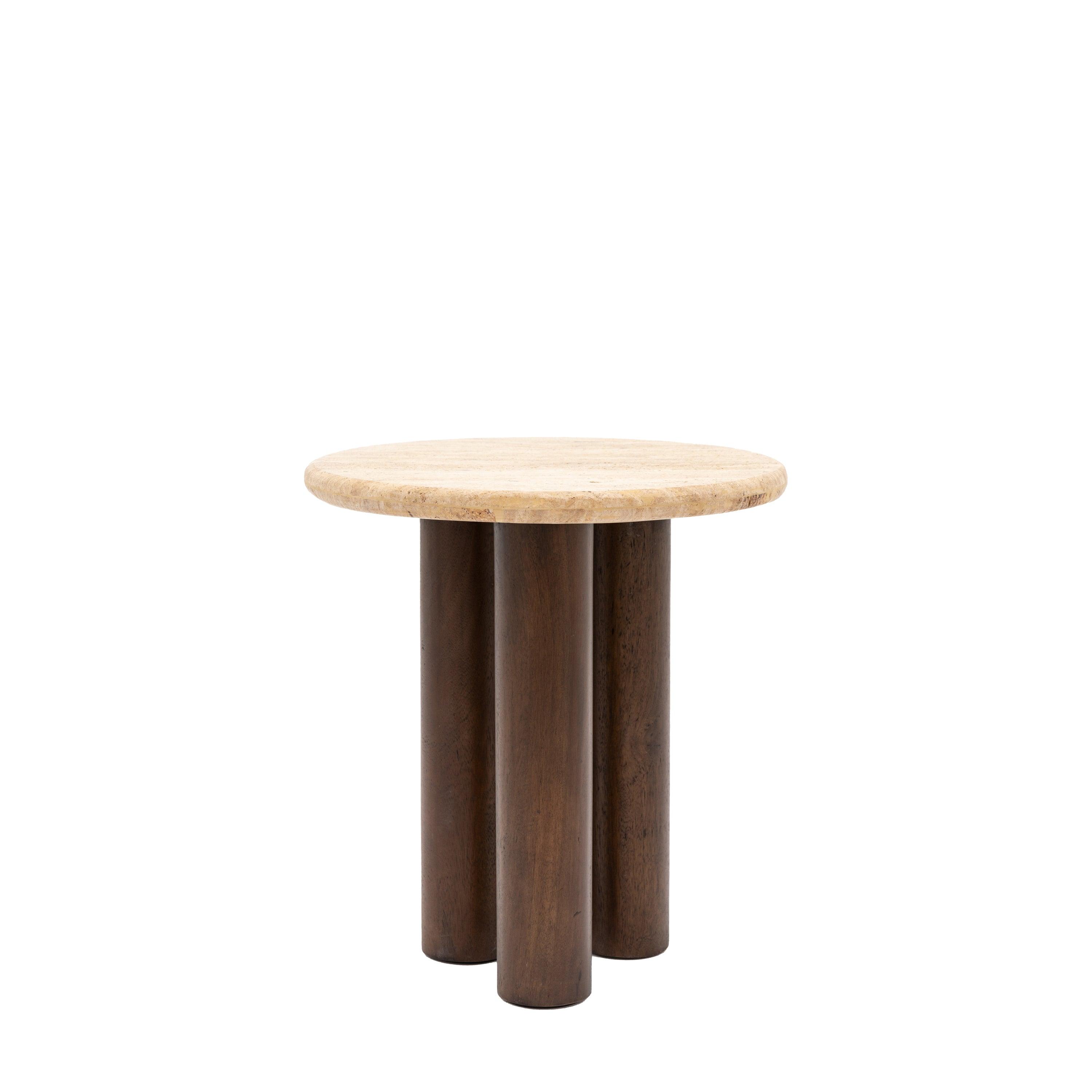 Fontana Mango Wood Side Table with Travertine Top - Maison Rêves UK