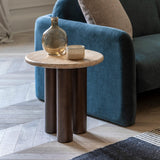 Fontana Mango Wood Side Table with Travertine Top - Maison Rêves UK