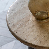 Fontana Mango Wood Side Table with Travertine Top - Maison Rêves UK