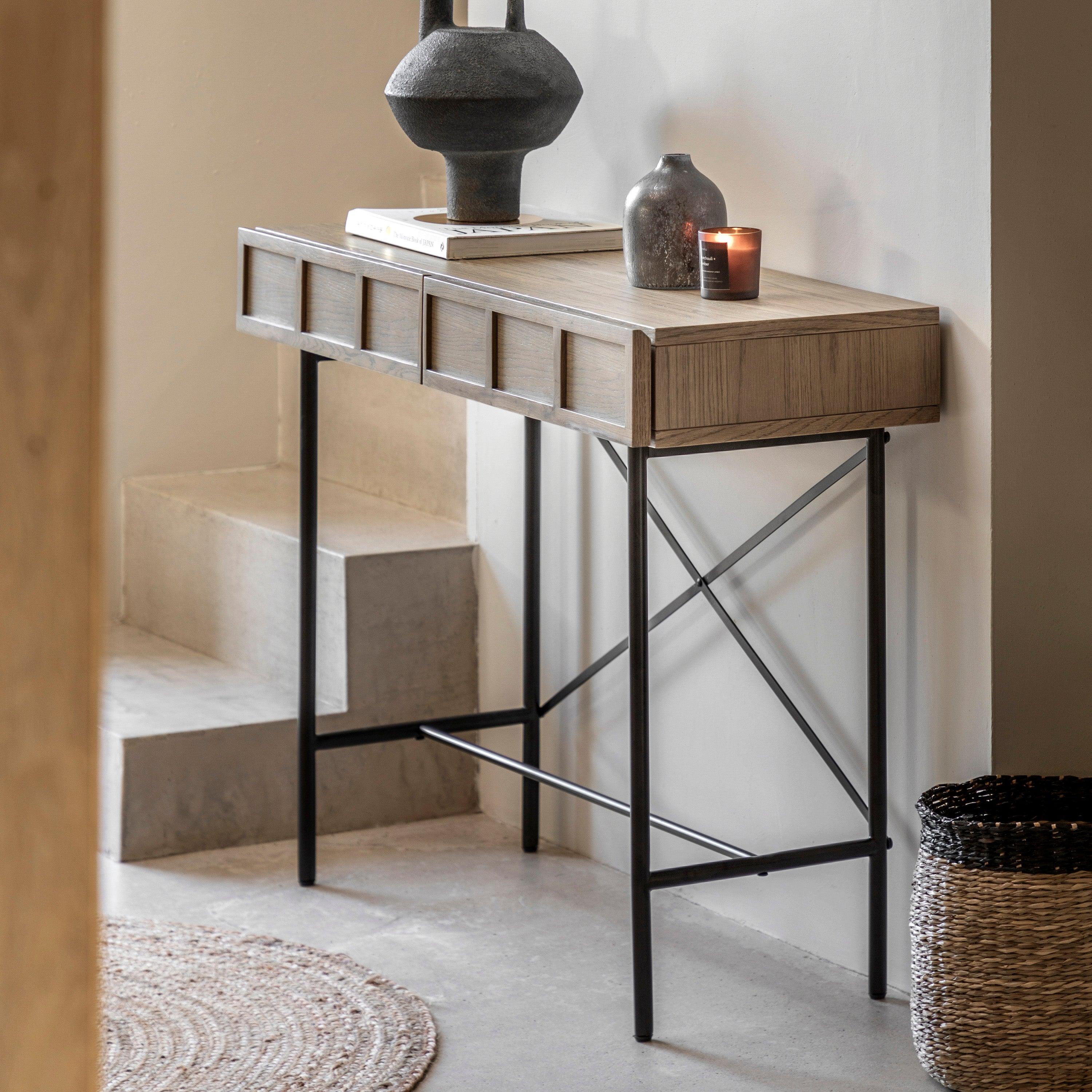 Forma 2 Drawer Console Weathered Grey Finish - Maison Rêves UK