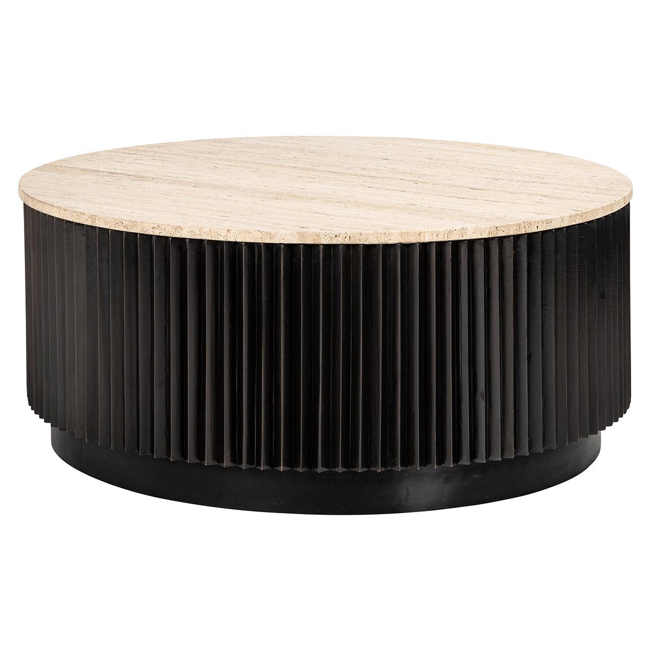 Hampton Circular Coffee Table with Travertine Top by Richmond Interiors - Maison Rêves UK