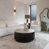 Hampton Circular Coffee Table with Travertine Top by Richmond Interiors - Maison Rêves UK