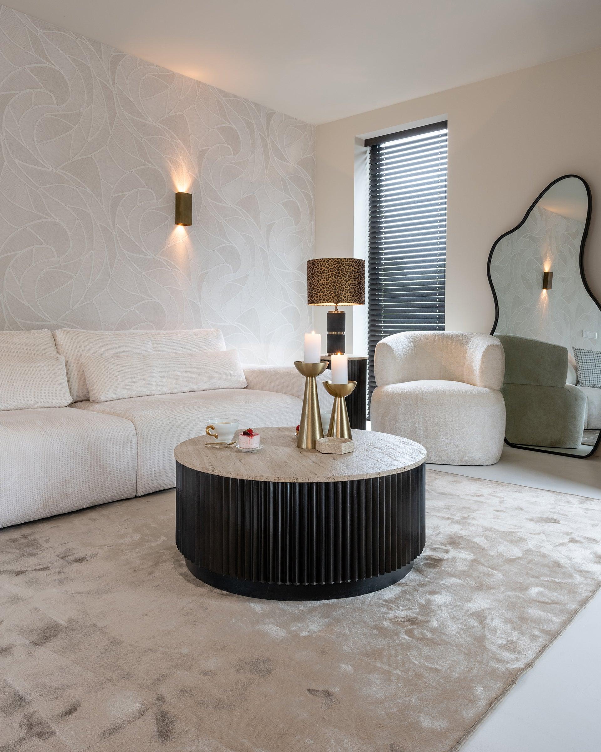 Hampton Circular Coffee Table with Travertine Top by Richmond Interiors - Maison Rêves UK