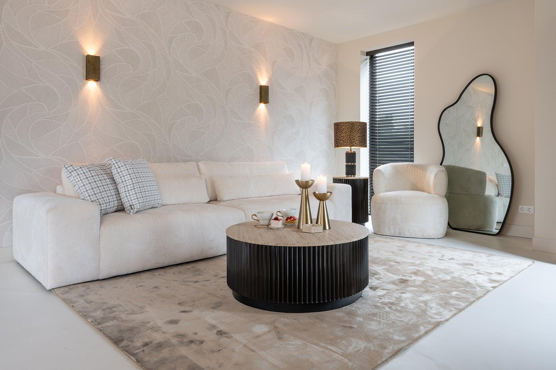 Hampton Circular Side Table with Travertine Top by Richmond Interiors - Maison Rêves UK