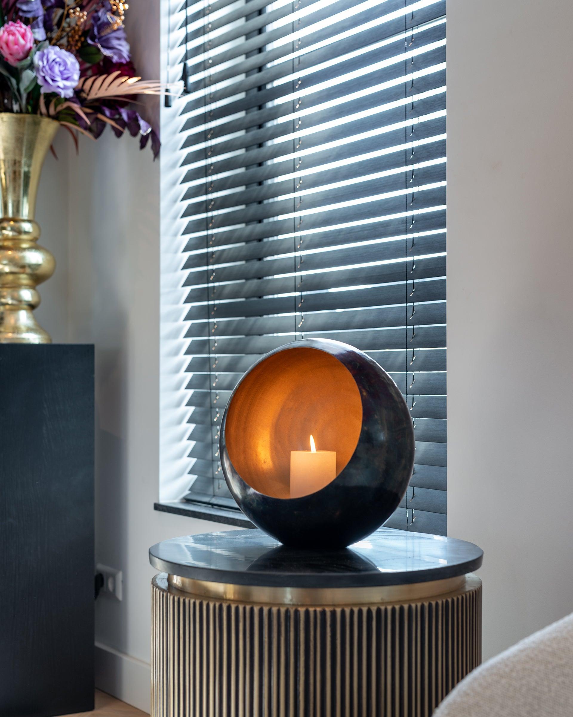 Ironville Circular Gold Side Table with Black Marble Top by Richmond Interiors - Maison Rêves UK