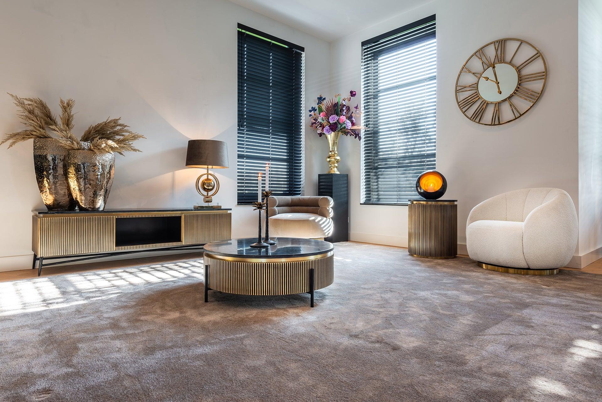 Ironville Circular Gold Side Table with Black Marble Top by Richmond Interiors - Maison Rêves UK