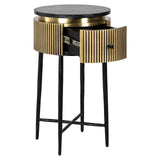 Ironville Circular Gold Single Drawer Side Table with Black Marble Top by Richmond Interiors - Maison Rêves UK