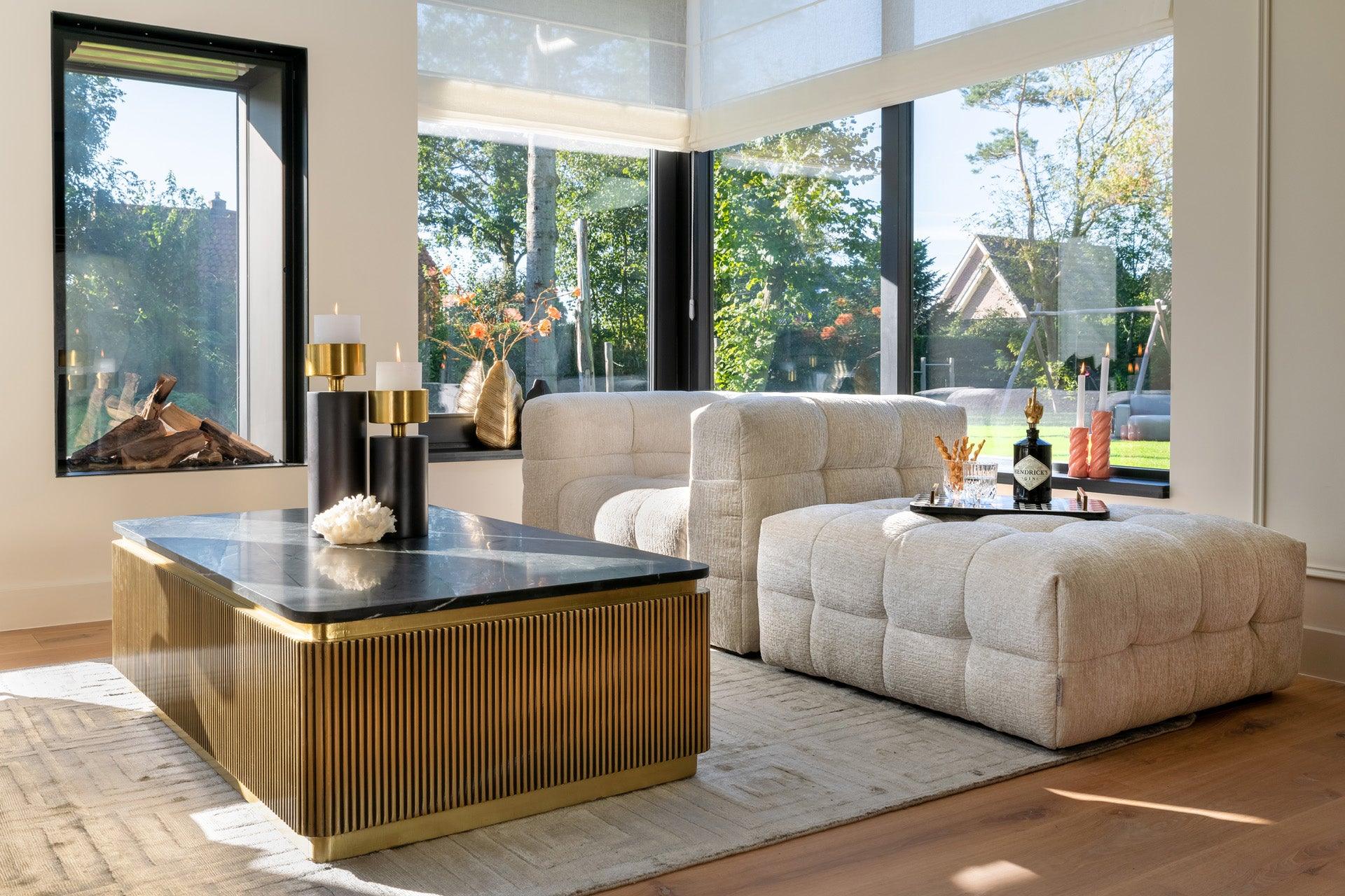 Ironville Rectangular Gold Coffee Table with Black Marble Top by Richmond Interiors - Maison Rêves UK
