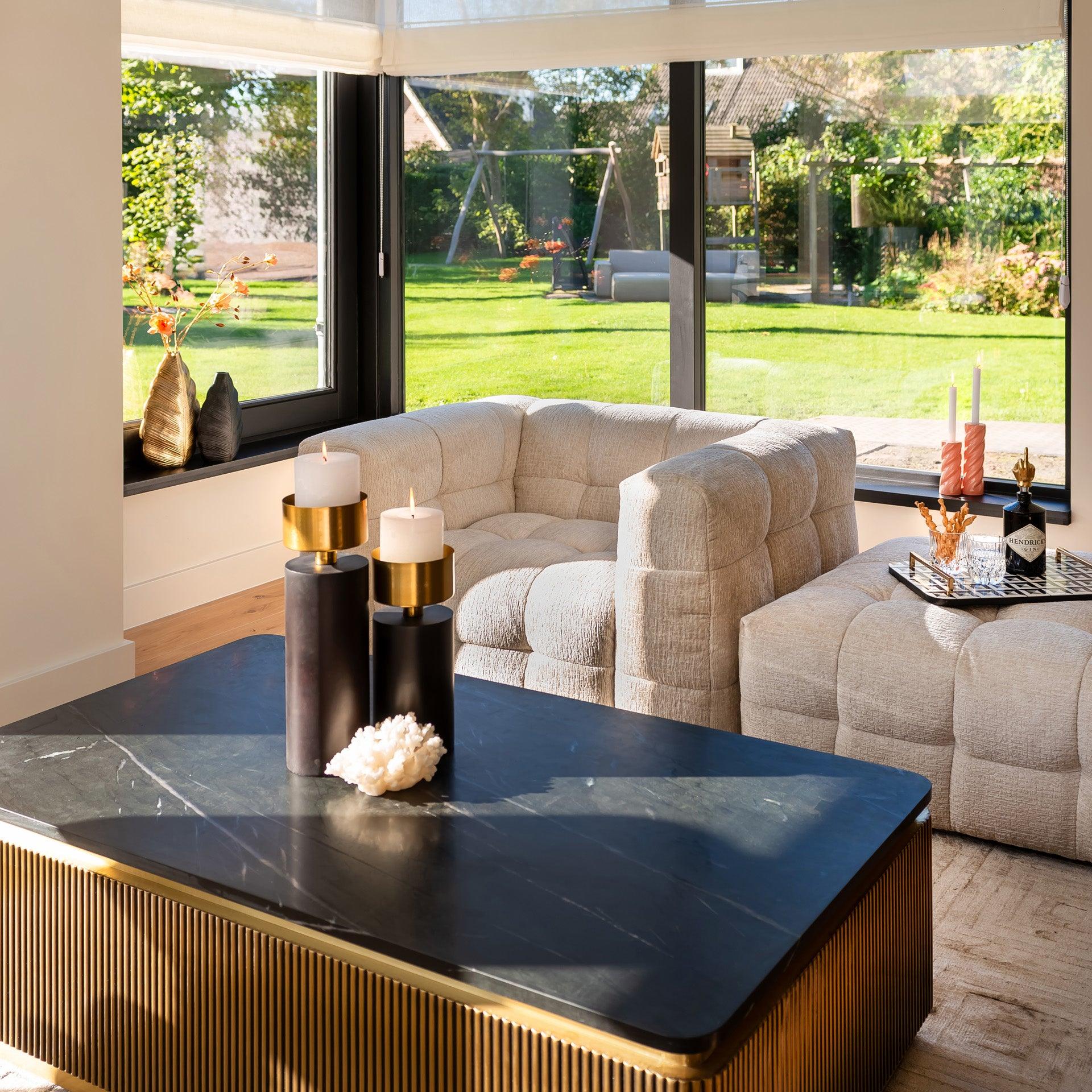 Ironville Rectangular Gold Coffee Table with Black Marble Top by Richmond Interiors - Maison Rêves UK