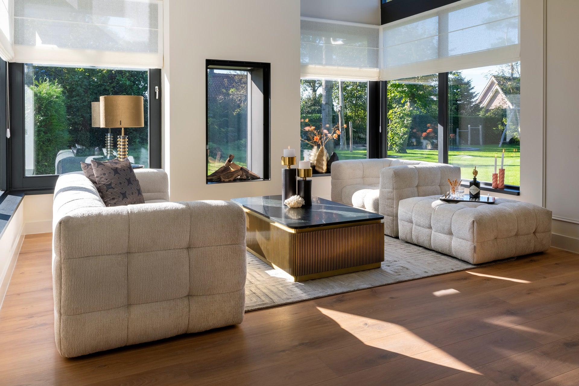 Ironville Rectangular Gold Coffee Table with Black Marble Top by Richmond Interiors - Maison Rêves UK