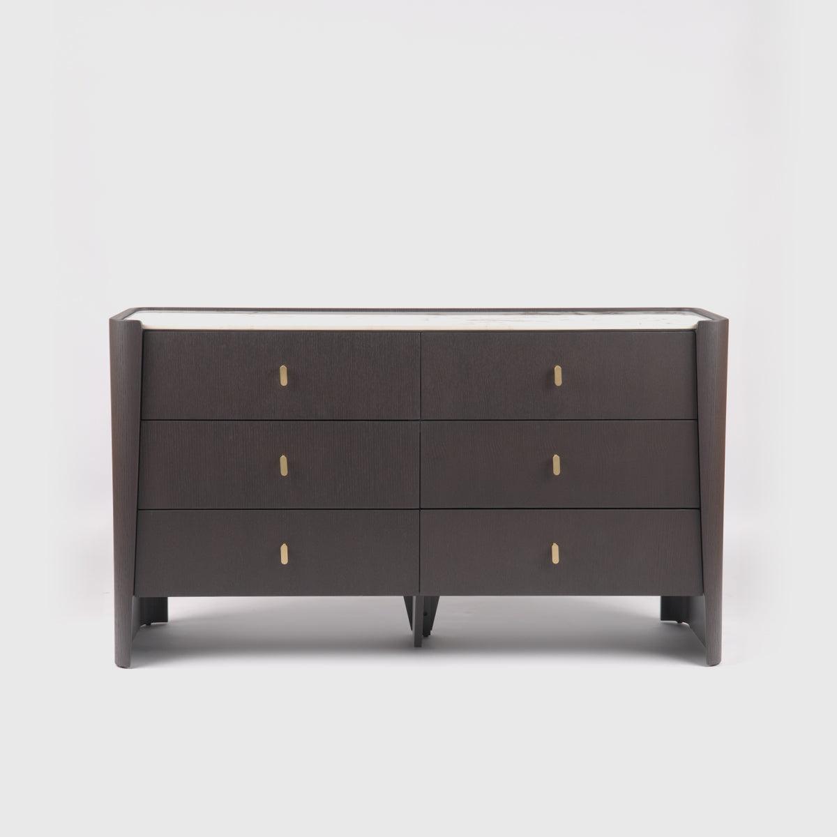 Kelly 6 Drawer Espresso Oak Chest of Drawers Ceramic Marble by Eccotrading Design London - Maison Rêves UK