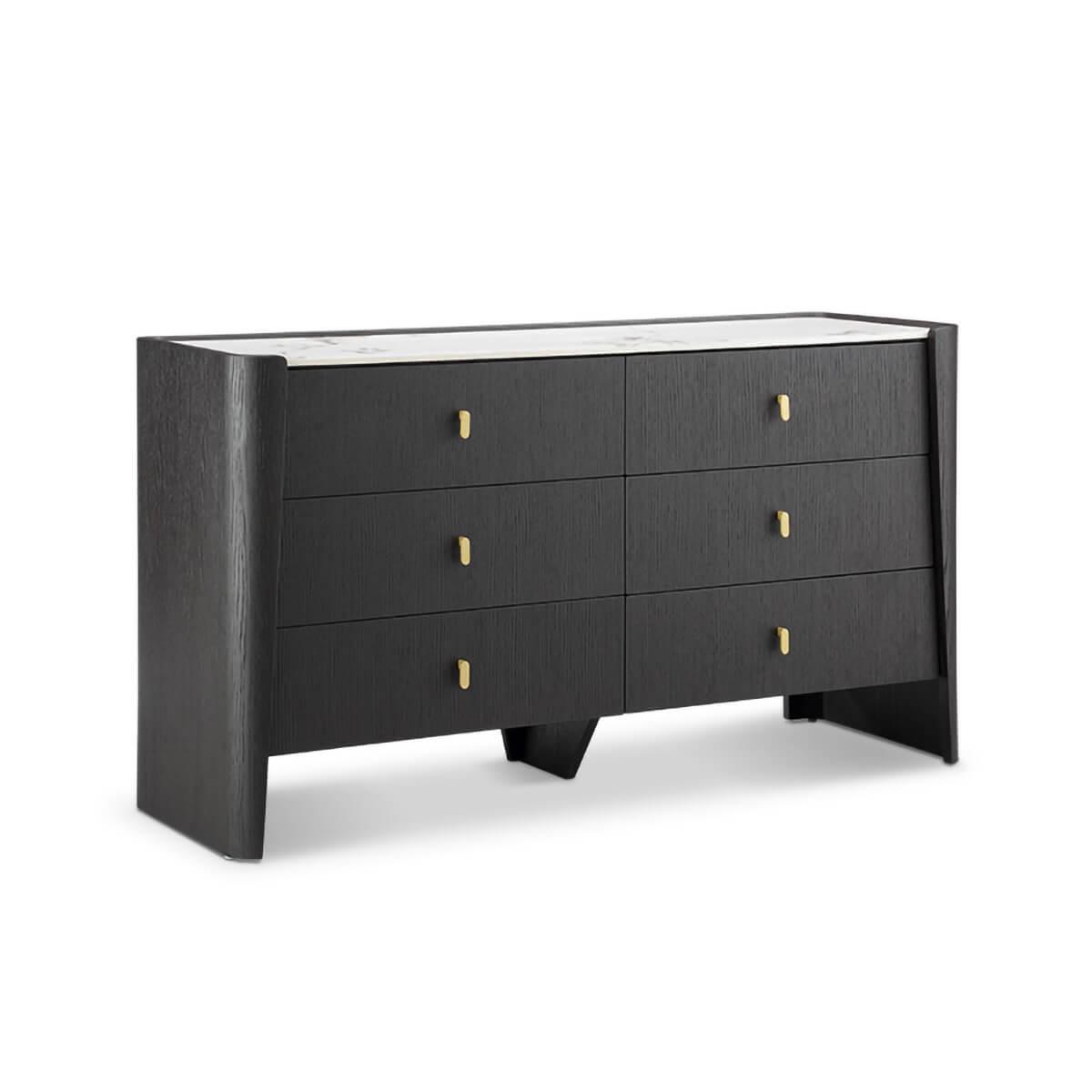 Kelly 6 Drawer Espresso Oak Chest of Drawers Ceramic Marble by Eccotrading Design London - Maison Rêves UK