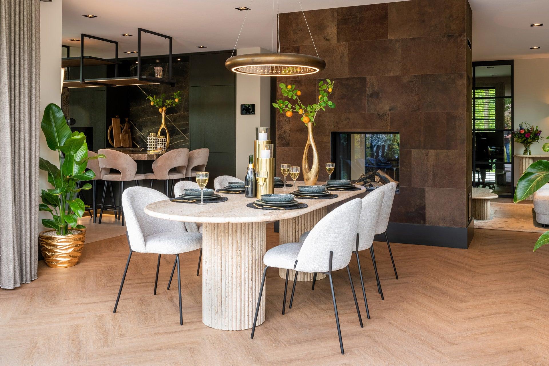 La Cantera Oval Travertine Dining Table by Richmond Interiors - Maison Rêves UK