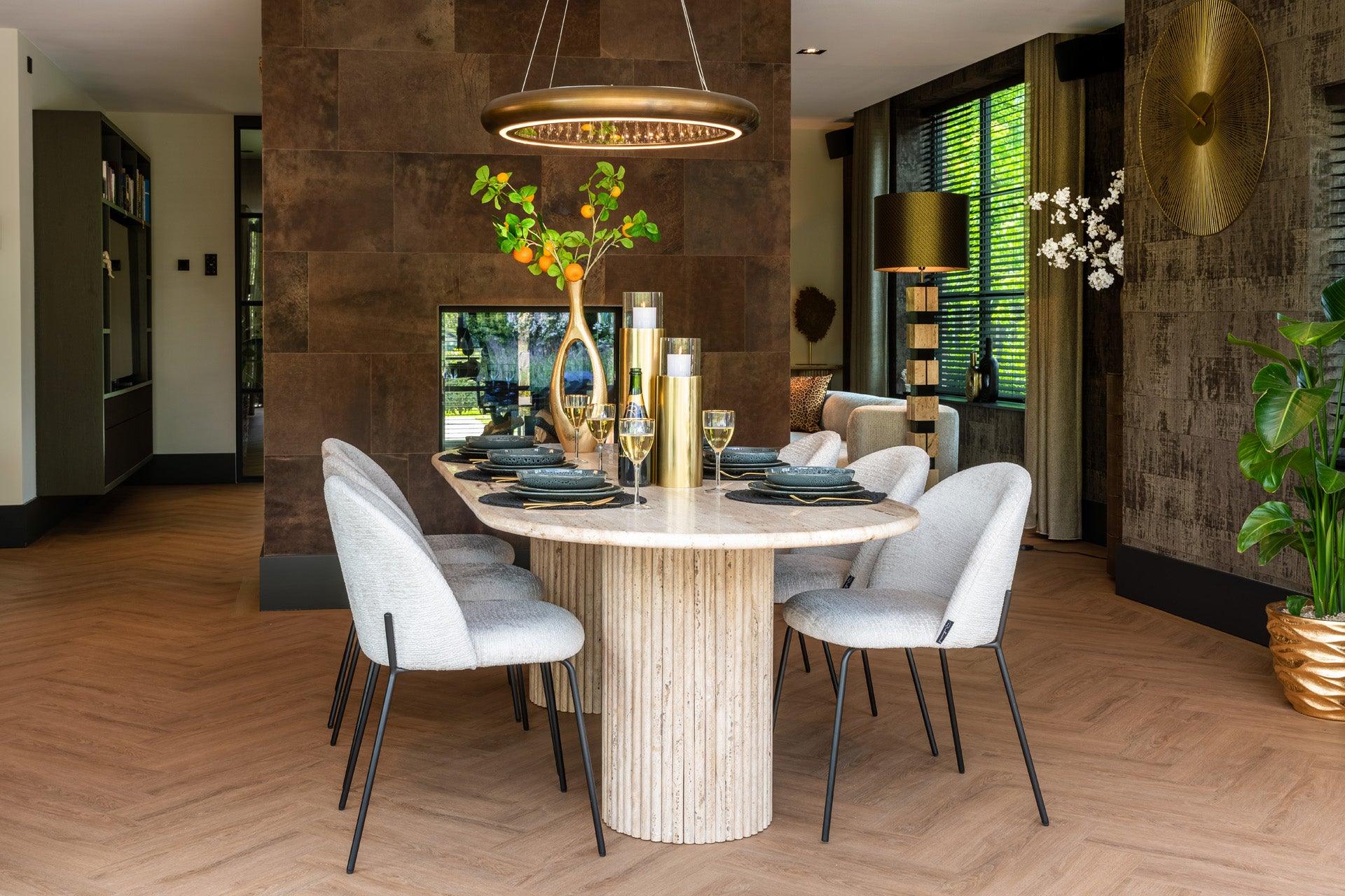 La Cantera Oval Travertine Dining Table by Richmond Interiors - Maison Rêves UK