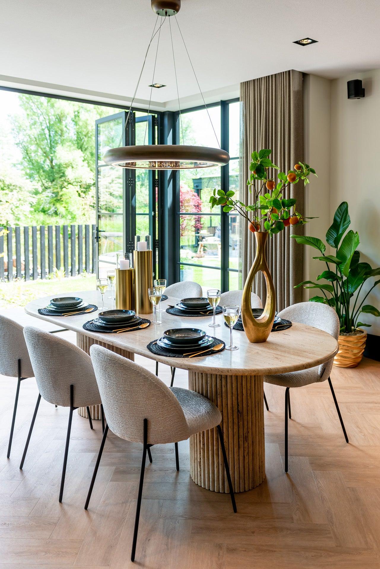 La Cantera Oval Travertine Dining Table by Richmond Interiors - Maison Rêves UK