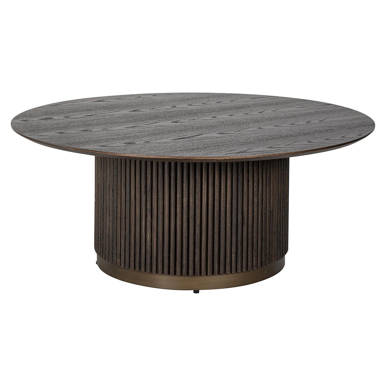 Luxor Brown Wood Circular Coffee Table with Ribbed Base by Richmond Interiors - Maison Rêves UK