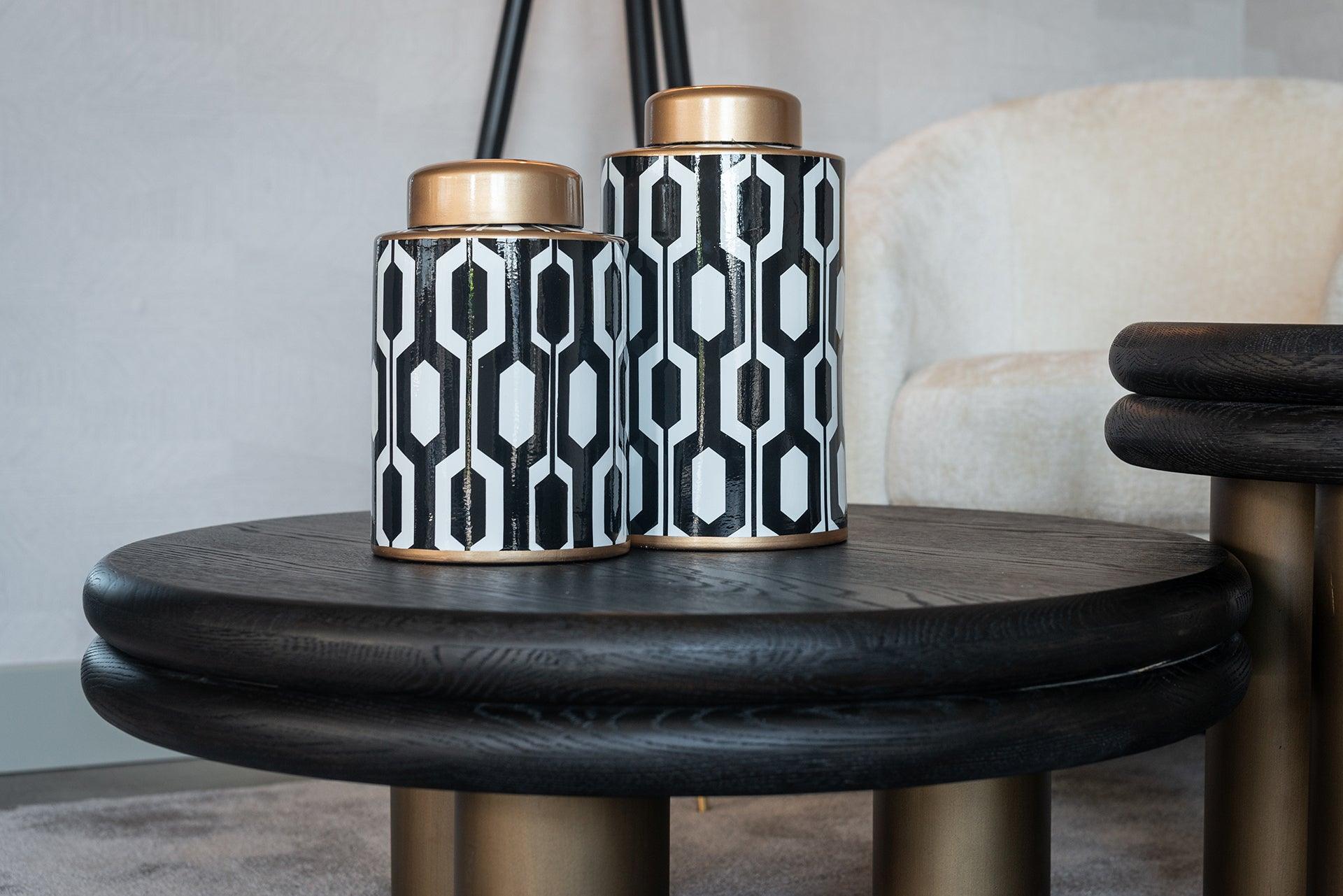 Macaron Circular Black Rustic Coffee Table with Metal Base by Richmond Interiors - Maison Rêves UK