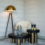 Macaron Circular Black Rustic End Table with Metal Base by Richmond Interiors - Maison Rêves UK