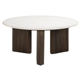 Mayfield White Marble Top Circular Coffee Table with Brown Wood Base by Richmond Interiors - Maison Rêves UK