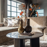 Mayfield White Marble Top Circular Coffee Table with Brown Wood Base by Richmond Interiors - Maison Rêves UK