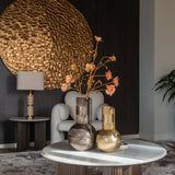 Mayfield White Marble Top Circular Coffee Table with Brown Wood Base by Richmond Interiors - Maison Rêves UK