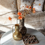 Mayfield White Marble Top Circular Coffee Table with Brown Wood Base by Richmond Interiors - Maison Rêves UK