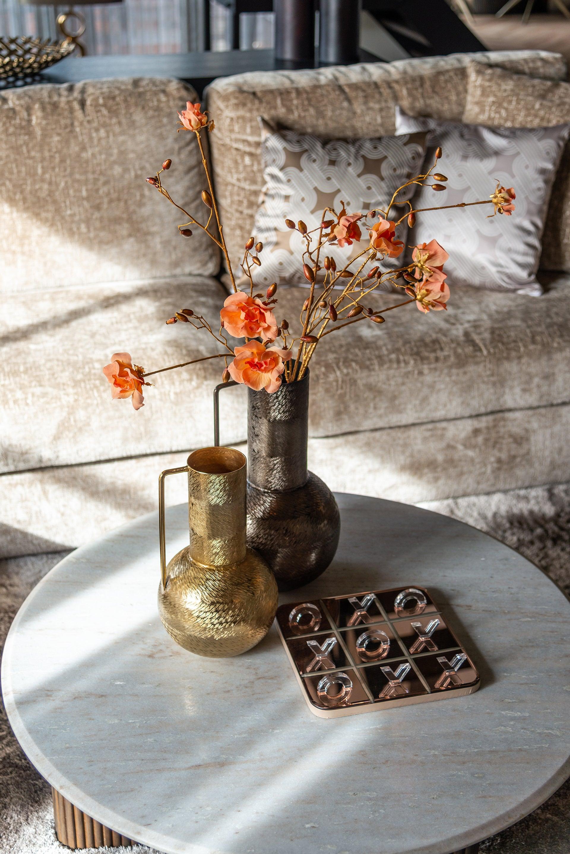 Mayfield White Marble Top Circular Coffee Table with Brown Wood Base by Richmond Interiors - Maison Rêves UK