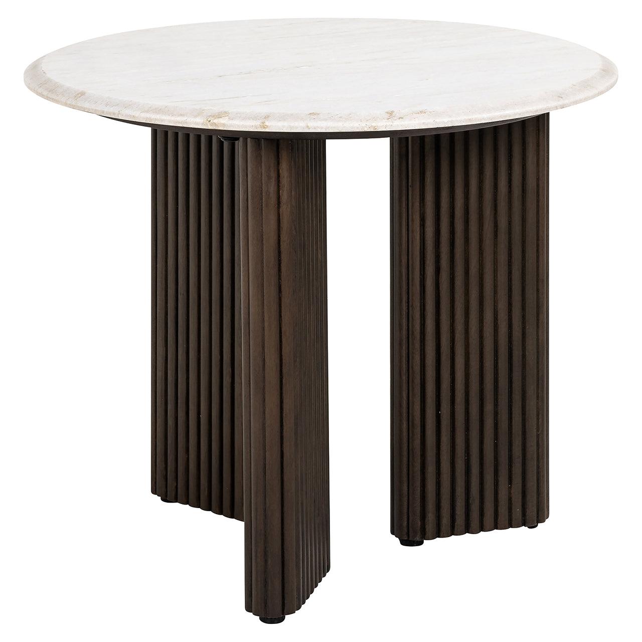 Mayfield White Marble Top Circular Side Table with Brown Wood Base by Richmond Interiors - Maison Rêves UK