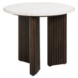 Mayfield White Marble Top Circular Side Table with Brown Wood Base by Richmond Interiors - Maison Rêves UK