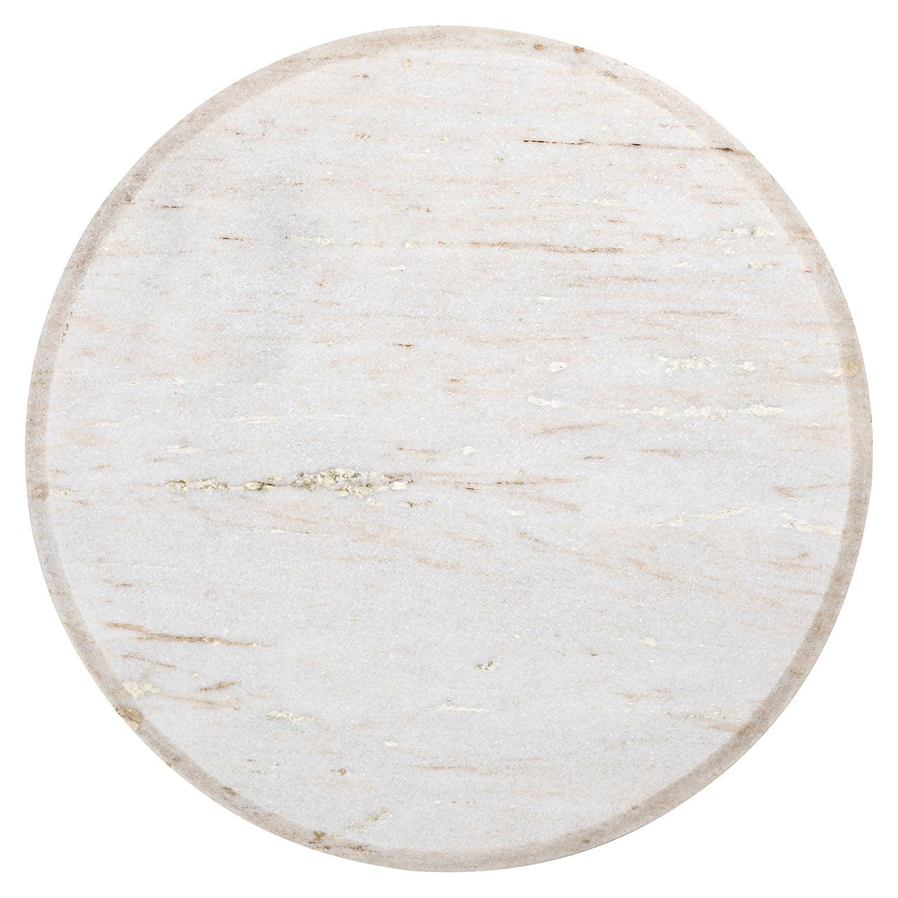 Mayfield White Marble Top Circular Side Table with Brown Wood Base by Richmond Interiors - Maison Rêves UK