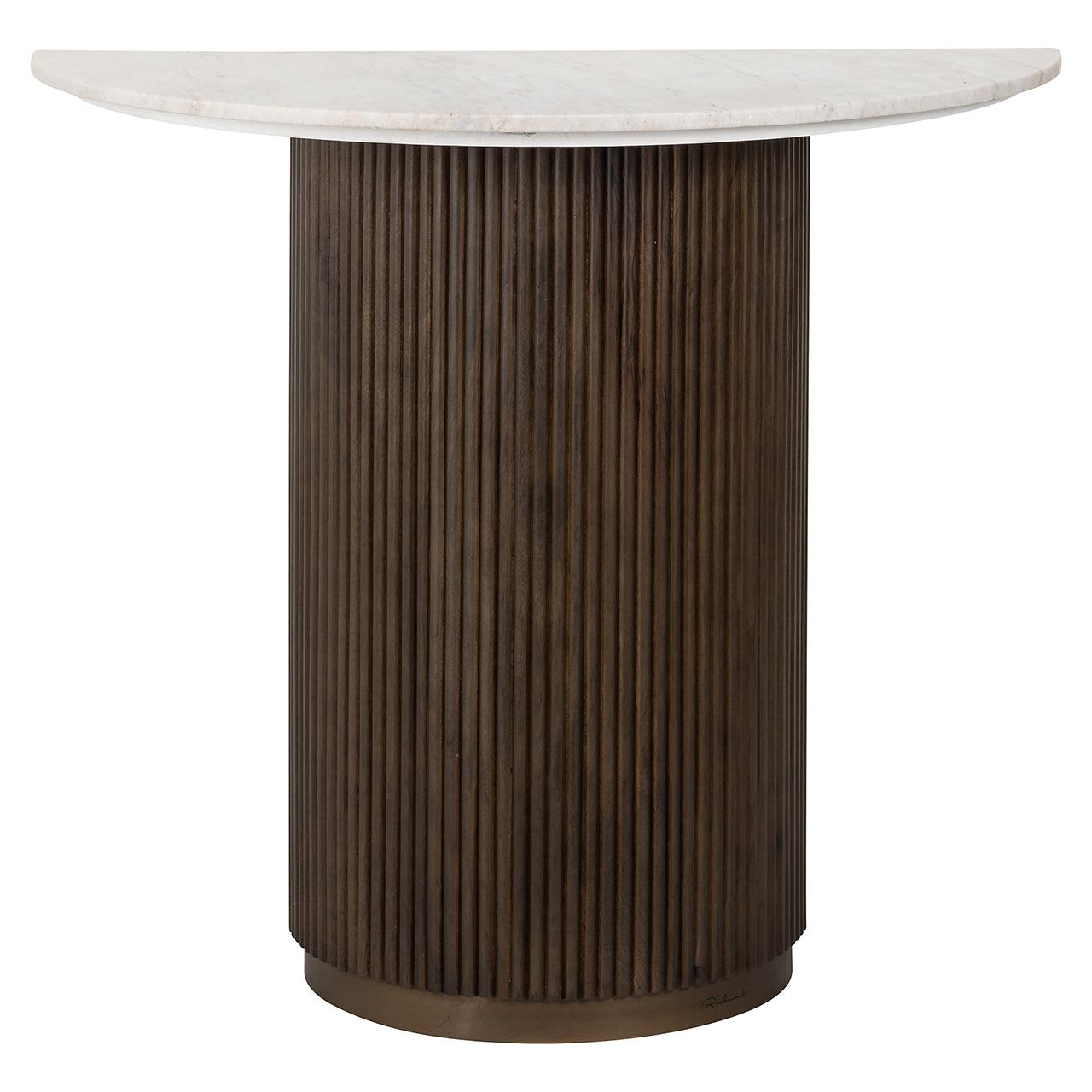 Mayfield White Marble Top Console Table with Brown Wood Base by Richmond Interiors - Maison Rêves UK