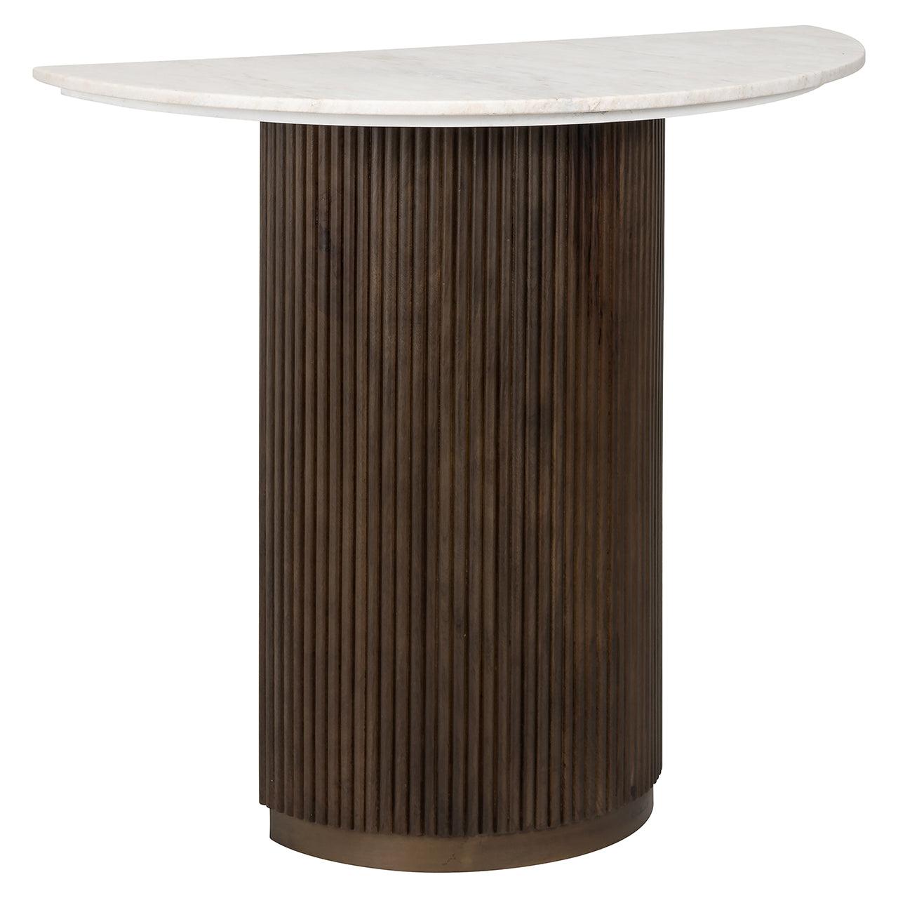 Mayfield White Marble Top Console Table with Brown Wood Base by Richmond Interiors - Maison Rêves UK