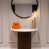 Mayfield White Marble Top Console Table with Brown Wood Base by Richmond Interiors - Maison Rêves UK