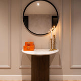 Mayfield White Marble Top Console Table with Brown Wood Base by Richmond Interiors - Maison Rêves UK