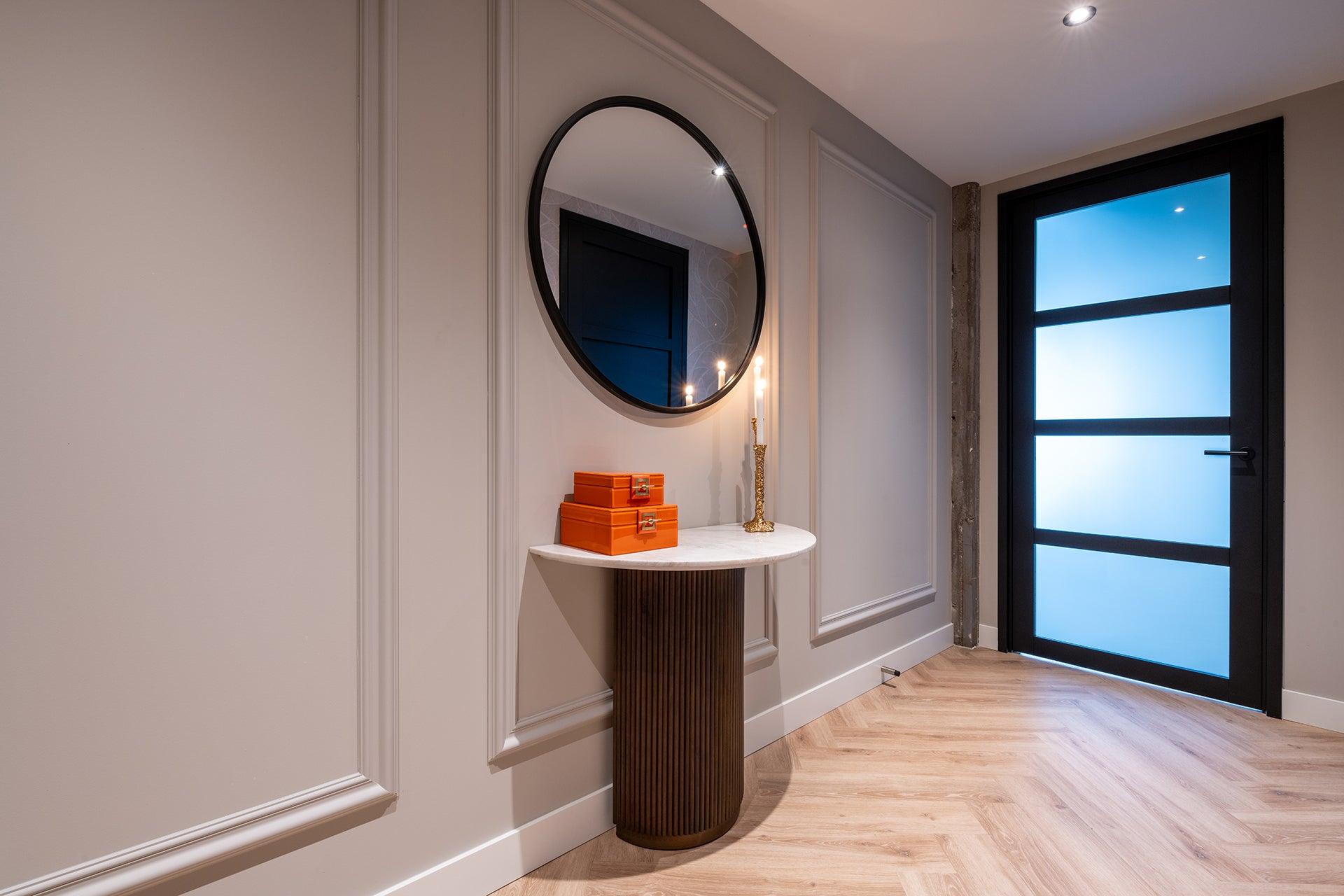 Mayfield White Marble Top Console Table with Brown Wood Base by Richmond Interiors - Maison Rêves UK