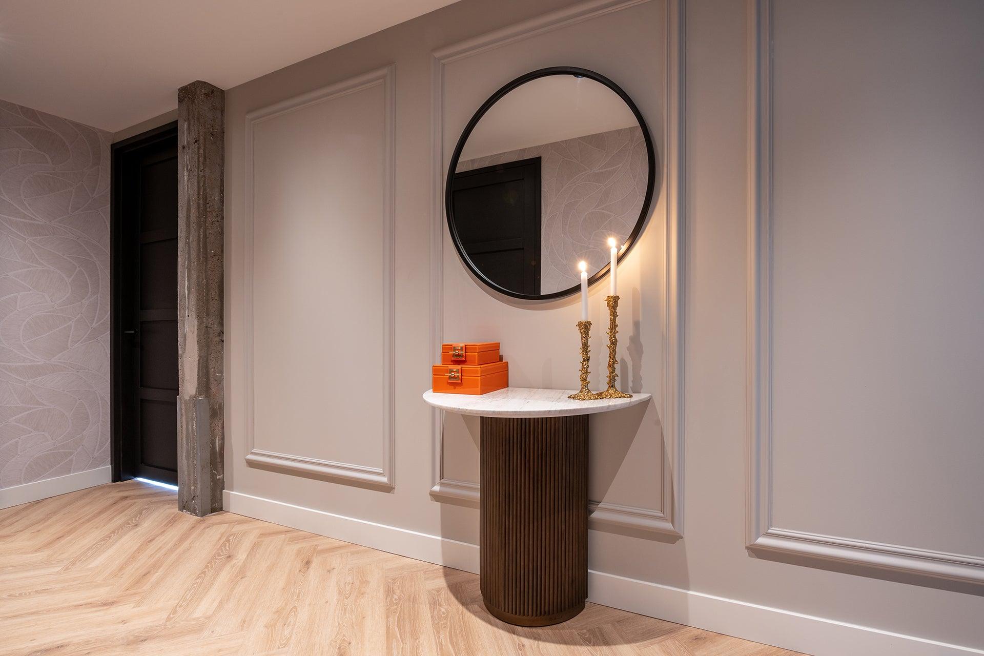Mayfield White Marble Top Console Table with Brown Wood Base by Richmond Interiors - Maison Rêves UK