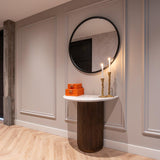 Mayfield White Marble Top Console Table with Brown Wood Base by Richmond Interiors - Maison Rêves UK